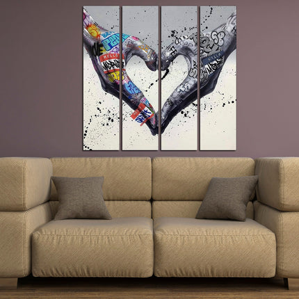 Graffiti hand image Digital prints Graffiti heart sign Banksy seal Hands of love Street art on canvas Graffiti wall art