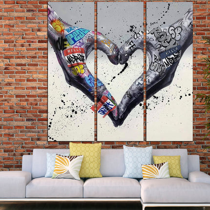 Graffiti hand image Digital prints Graffiti heart sign Banksy seal Hands of love Street art on canvas Graffiti wall art