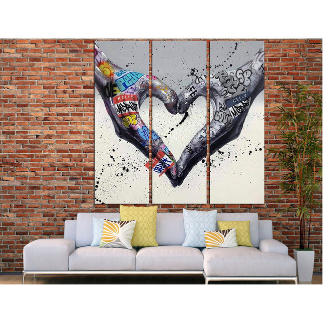 Graffiti hand image Digital prints Graffiti heart sign Banksy seal Hands of love Street art on canvas Graffiti wall art