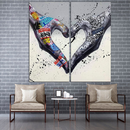 Graffiti hand image Digital prints Graffiti heart sign Banksy seal Hands of love Street art on canvas Graffiti wall art