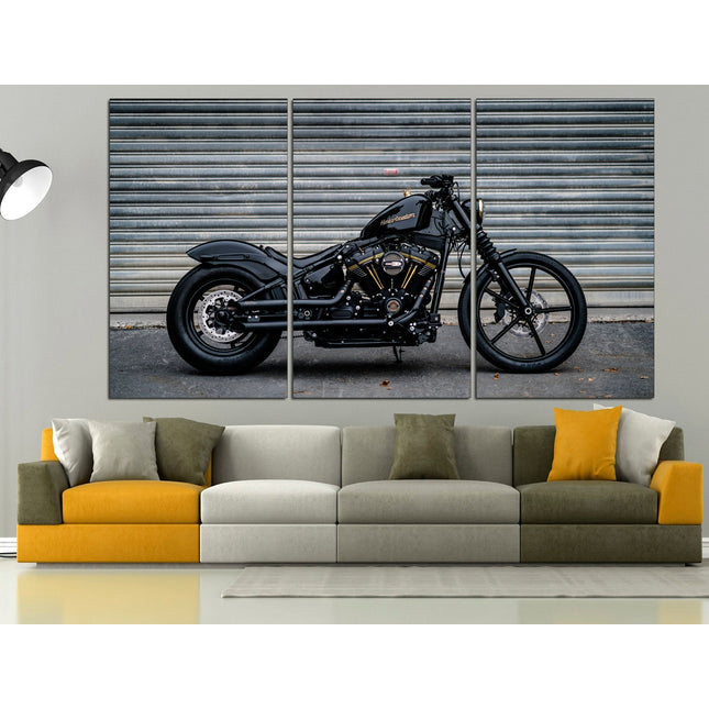 American motorcycle Custom print canvas Biker art Harley davidson Classic motorcycle Motorcycle wall art Black bike on canvas