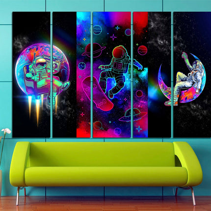 Astronaut print Galaxy on canvas NASA seal Star art print Outer space Modern art print Moon and stars art Space art