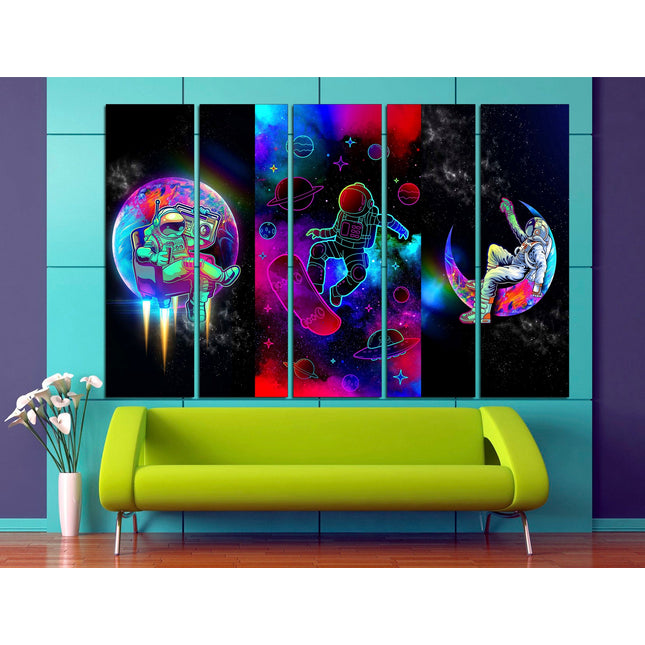Astronaut print Galaxy on canvas NASA seal Star art print Outer space Modern art print Moon and stars art Space art