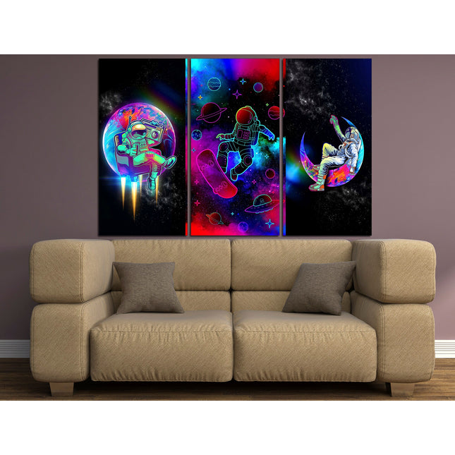 Astronaut print Galaxy on canvas NASA seal Star art print Outer space Modern art print Moon and stars art Space art