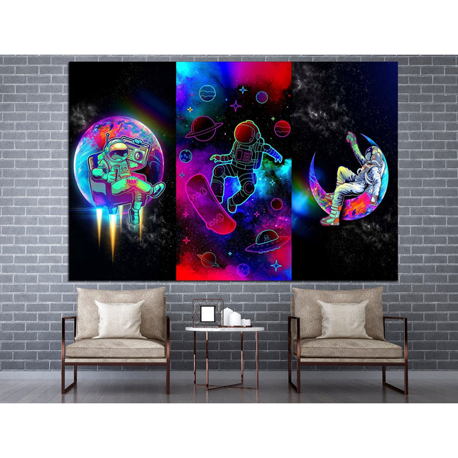 Astronaut print Galaxy on canvas NASA seal Star art print Outer space Modern art print Moon and stars art Space art