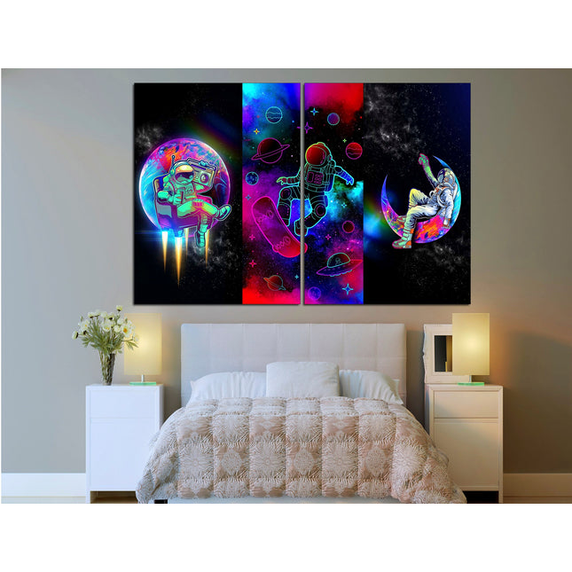 Astronaut print Galaxy on canvas NASA seal Star art print Outer space Modern art print Moon and stars art Space art