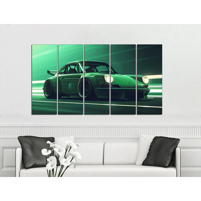Green porsche Porsche 911 Racing car